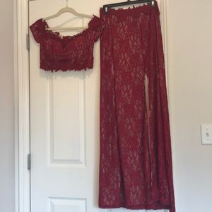 Red Two-Piece Off the Shoulder Dress